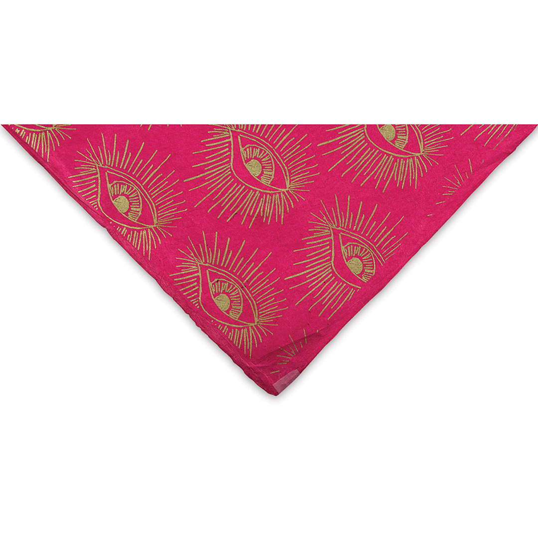 Open in modal - Eyes Print Lokta Paper- Gold and Magenta, 20" x 30" corner