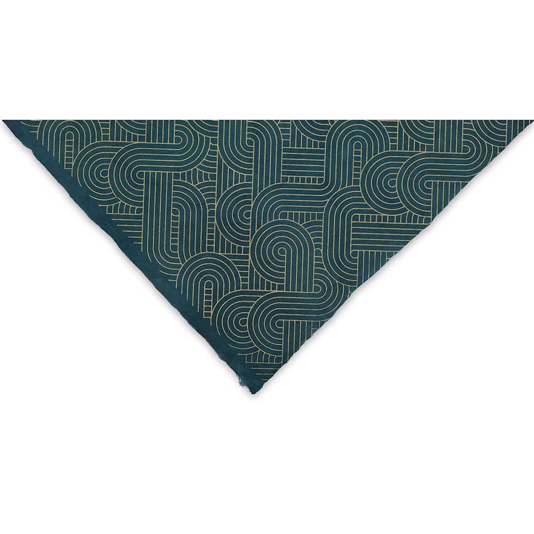 Open in modal - Geo Print Lokta Paper - Gold and Dark Teal, 20" x 30" (corner)