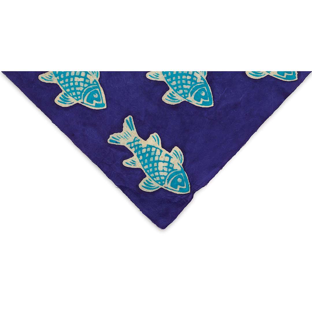 Open in modal - Lokta Paper - Batik Fish, Blue, 20" x 30"
