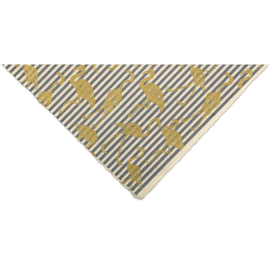 Open in modal - Lokta Paper - Flamingos, Grey and Gold, 20" x 30"