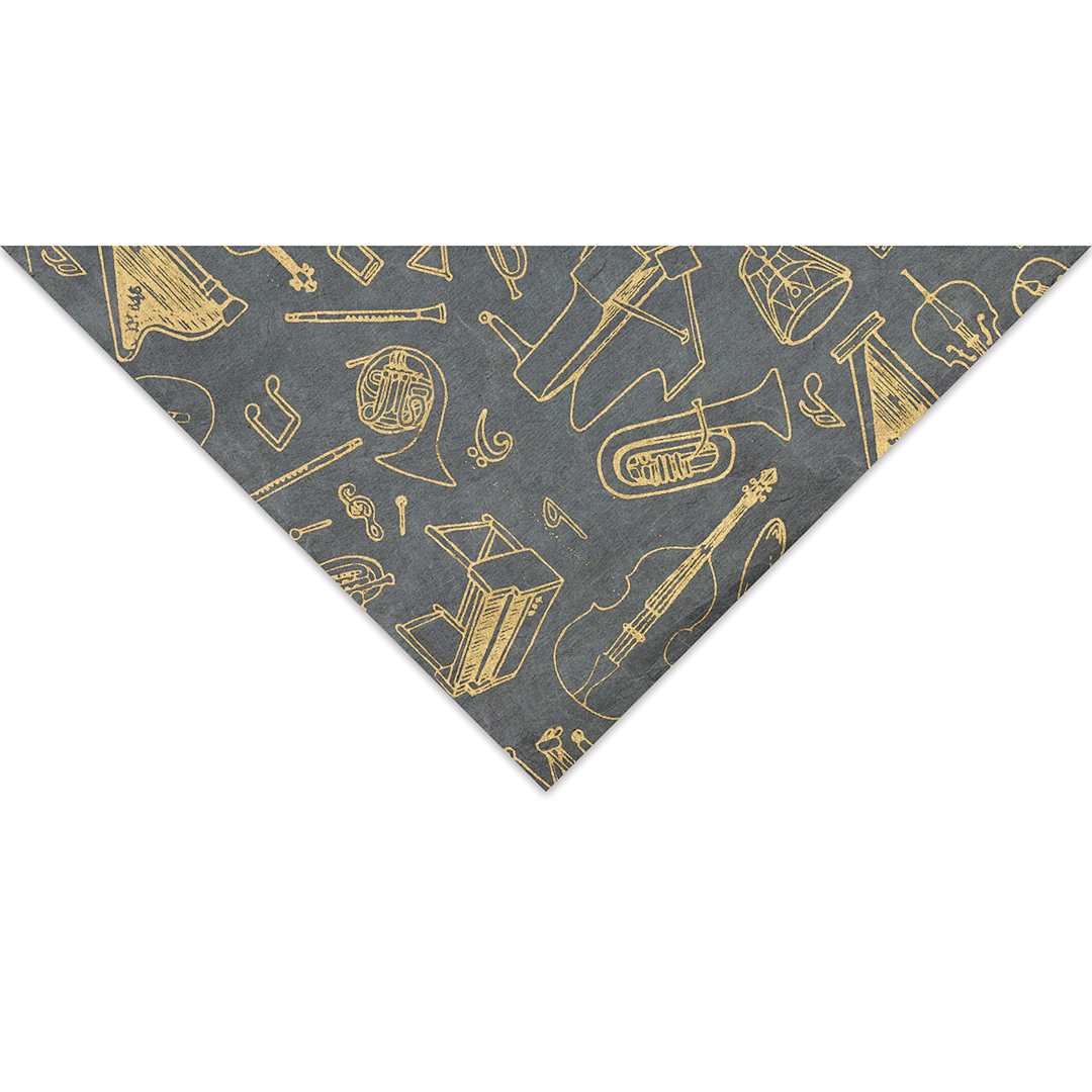 Open in modal -  Lokta Paper - Musical Instruments Print, Slate and Gold, 20'' x 30''
