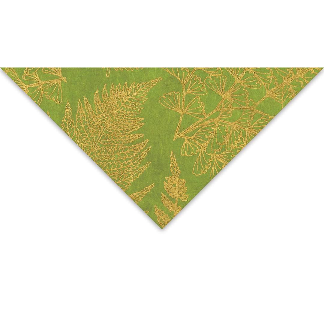 Open in modal - Screenprinted Lokta Paper - Leaves, Olive and Gold, 20'' x 30''