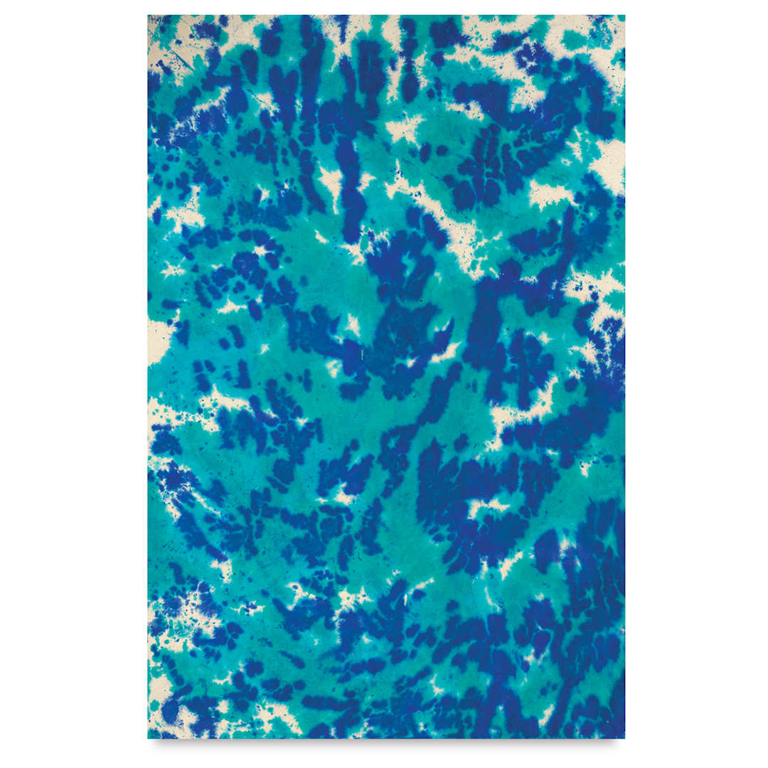 Open in modal - Screenprinted Lokta Paper - Tie Dye, Blues, 20'' x 30''