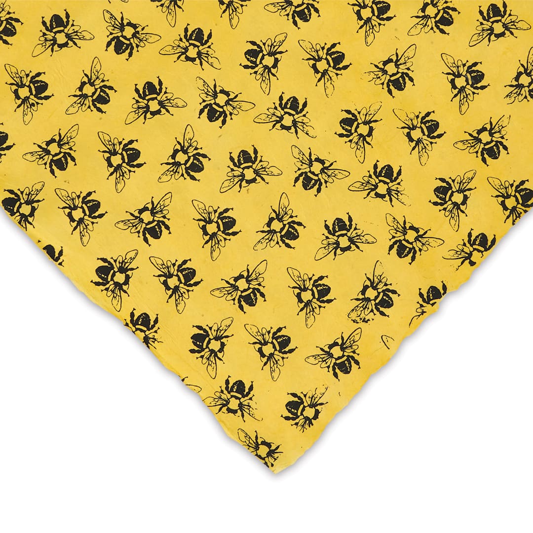 Open in modal - Lokta Paper - Bees, Black/Yellow, 20" x 30", corner of sheet