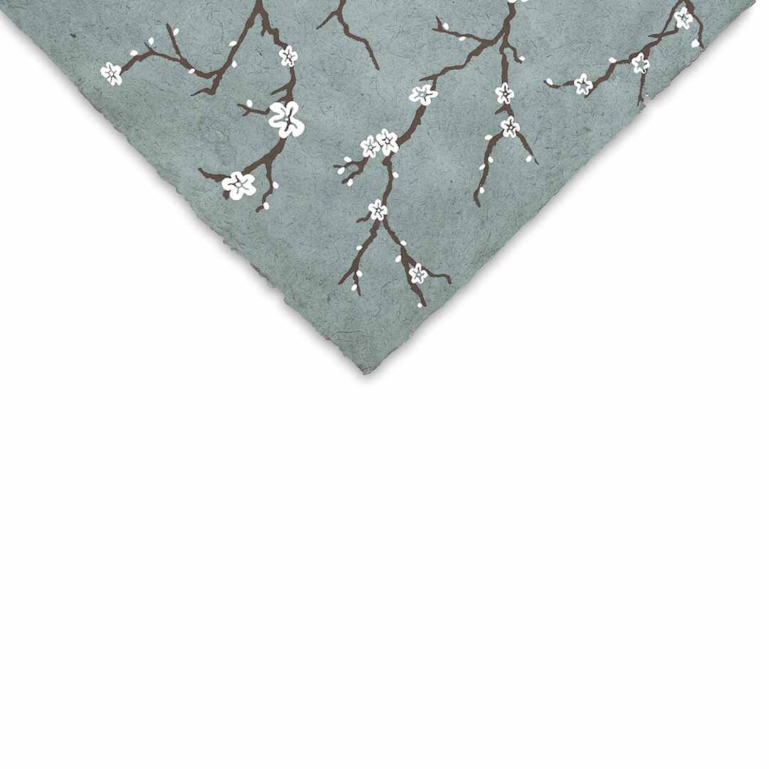 Open in modal - Lokta Paper - Peach Blossoms, Gray, 20'' x 30''