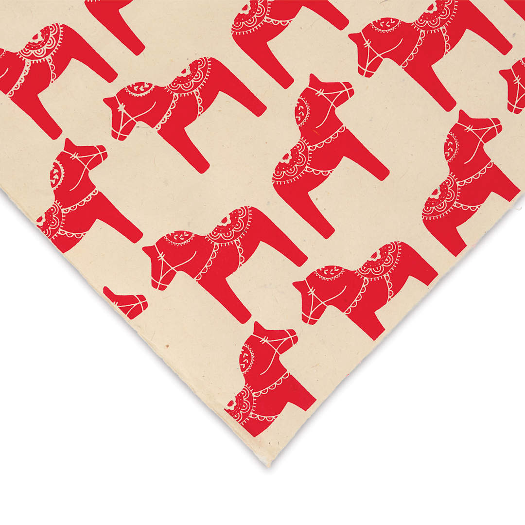 Open in modal - Lokta Paper - Horse, Red and Cream, 20" x 30", corner of sheet