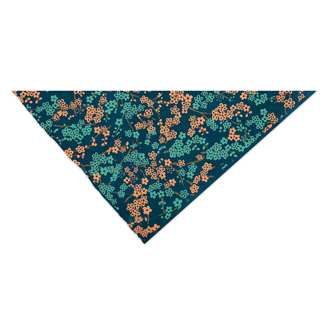 Open in modal - Lokta Paper - Forever Floral, Teal, Copper, and Blue, 20'' x 30''