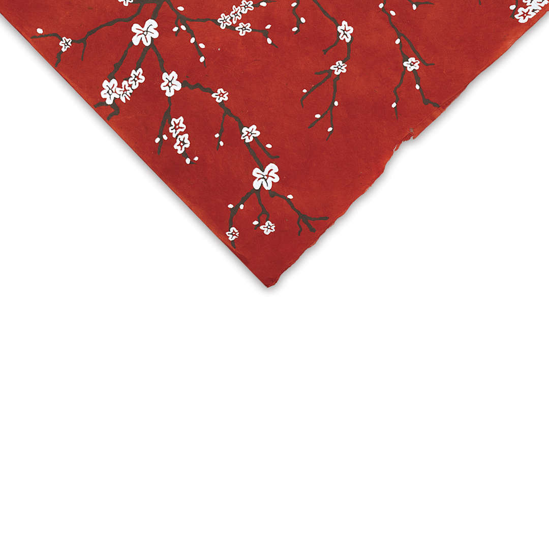 Open in modal - Lokta Paper - Peach Blossom, Red, 20'' x 30''