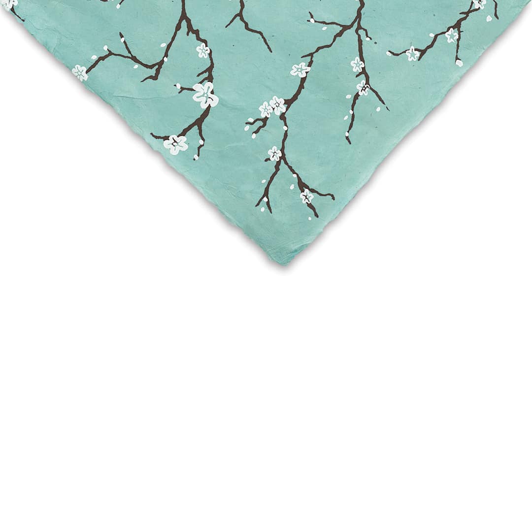 Open in modal - Lokta Paper - Peach Blossom, Aqua, 20'' x 30''