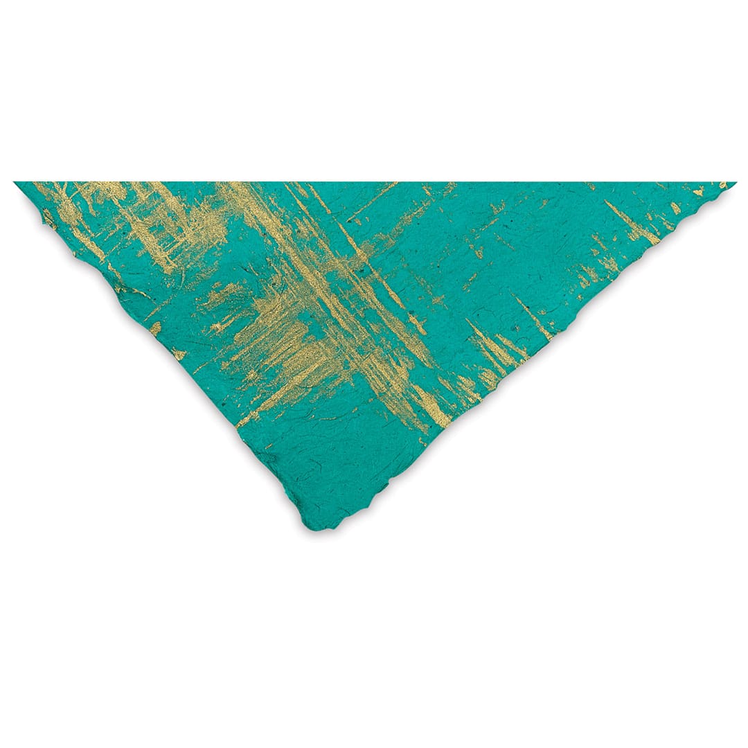 Open in modal - Lokta Paper - Brush Strokes, Gold and Sea Green, 20'' x 30''