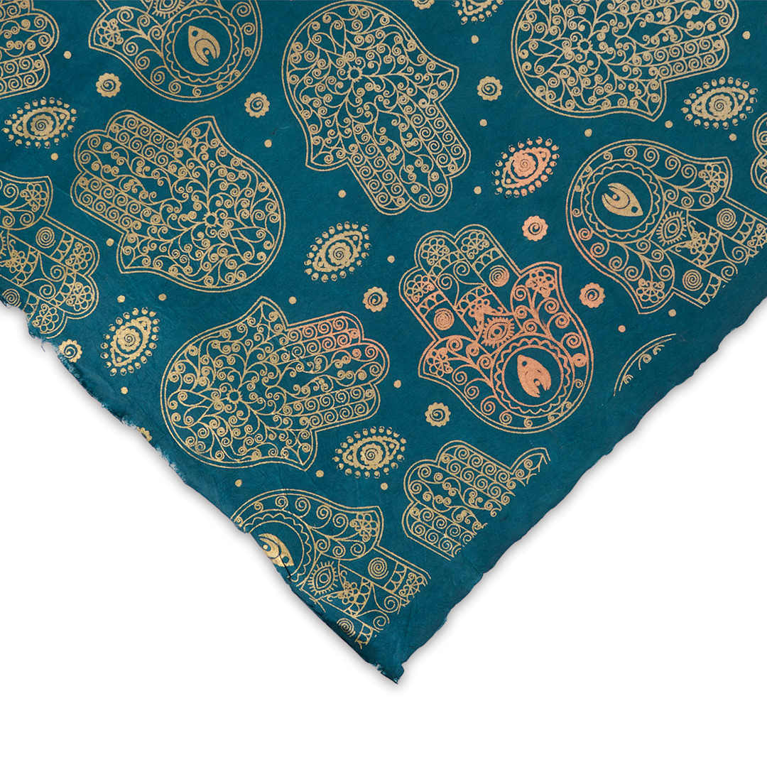 Open in modal - Hamsa Print Lokta Paper - 22" x 30", corner of sheet
