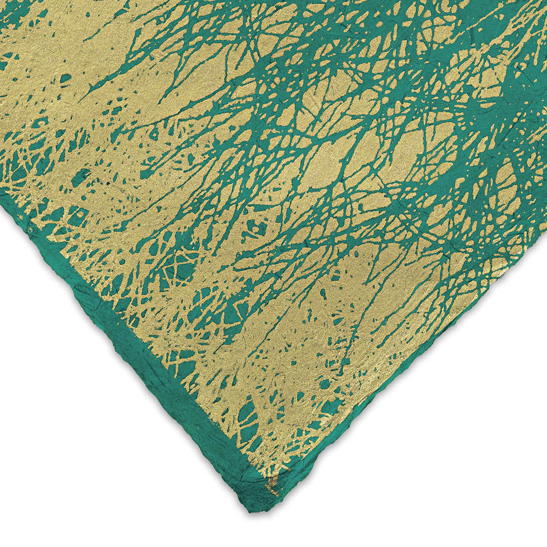Open in modal - Lokta Paper - Branches, Gold and Dark Green, 20'' x 30''