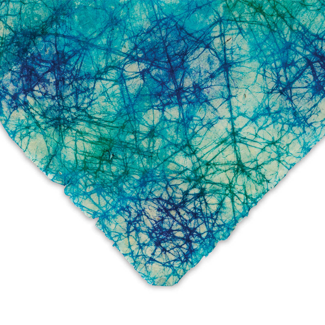Open in modal - Lokta Paper - Rustic Batik, Green and Blue, 20" x 30", close-up