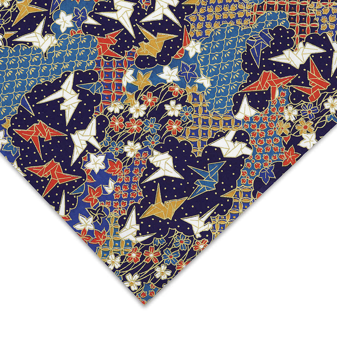 Open in modal - Aitoh Japanese Decorative Papers - Corner of Red/White/Blue/Gold Cranes pattern shown