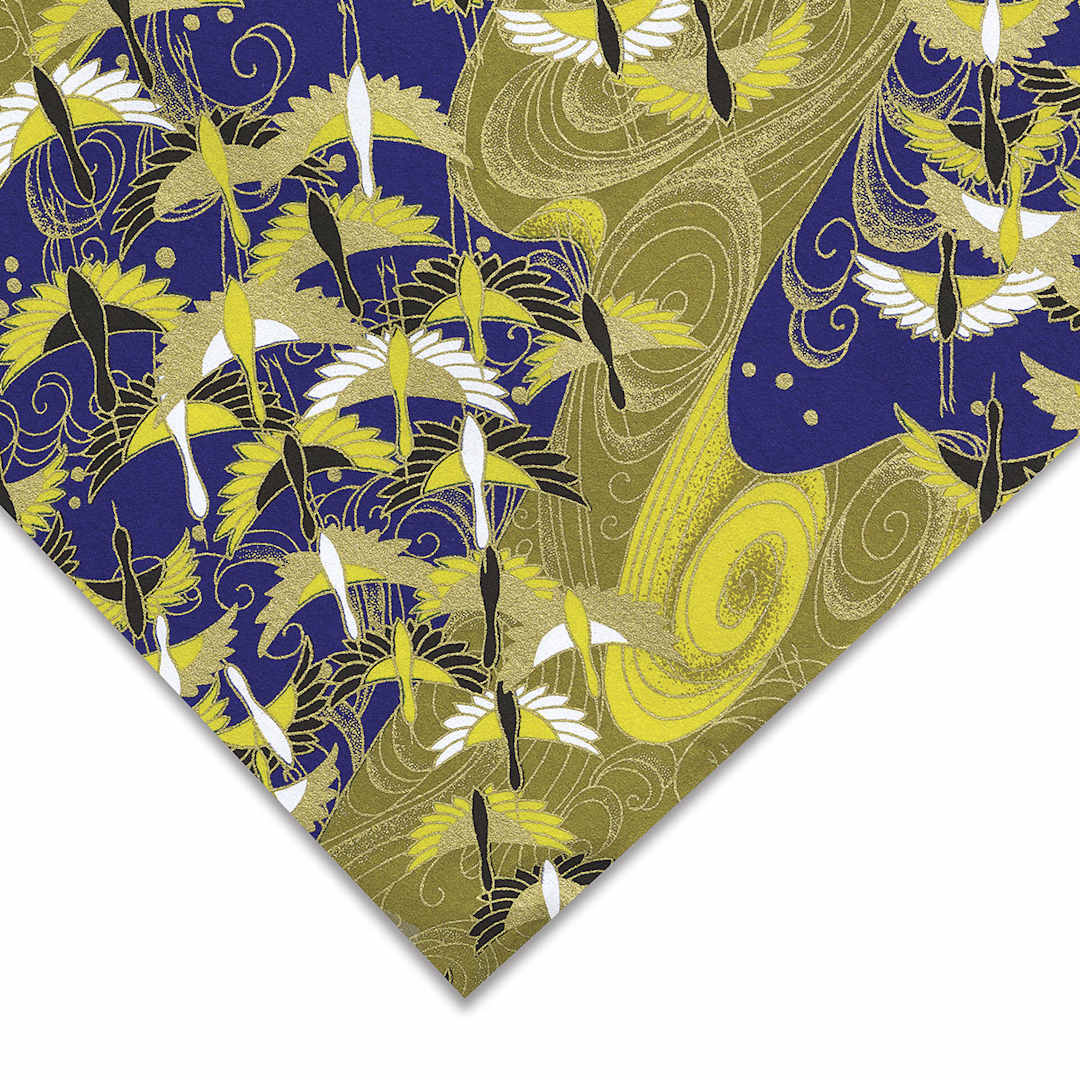 Open in modal - Aitoh Japanese Decorative Paper - Cranes, Gold/Blue, 31-1/2" x 21-1/2"