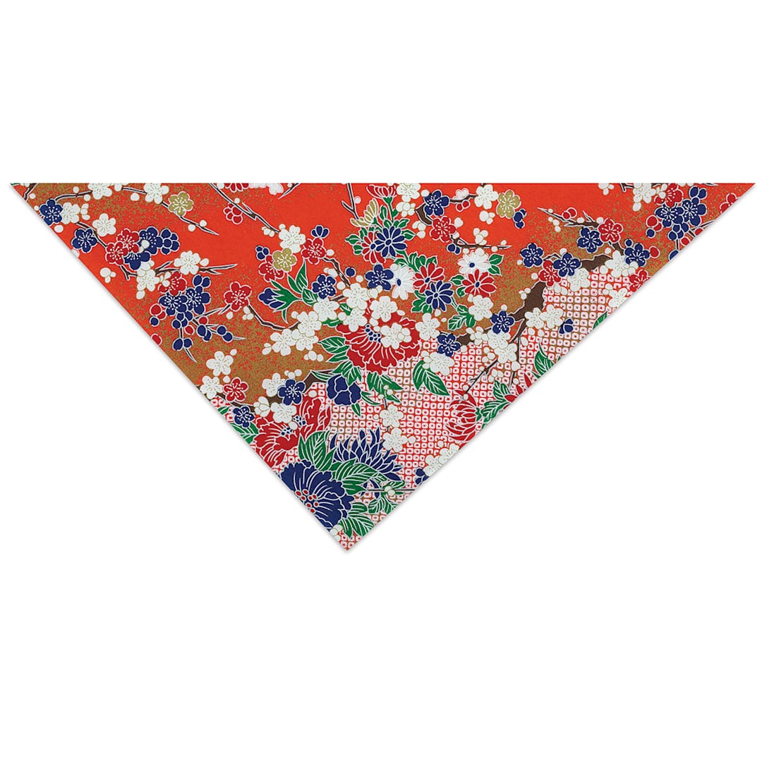 Open in modal - Aitoh Japanese Decorative Paper - Flowers, Black/White/Red/Purple, 21-1/2" x 31-1/2"