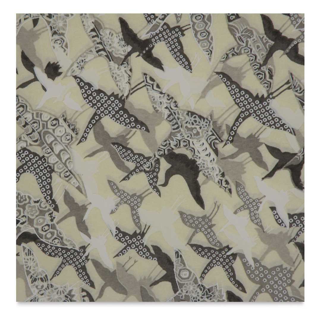 Open in modal - Aitoh Japanese Decorative Paper - Fly Cranes, Black/Grey/Cream 18-1/2" x 25"