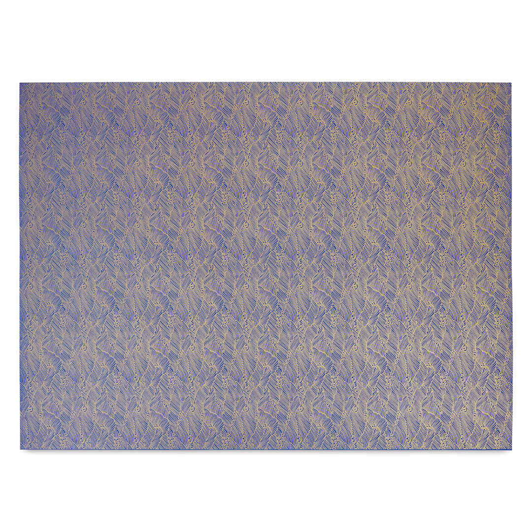 Open in modal - Aitoh Japanese Decorative Paper - Waves, Blue/Gold, 25" x 19"