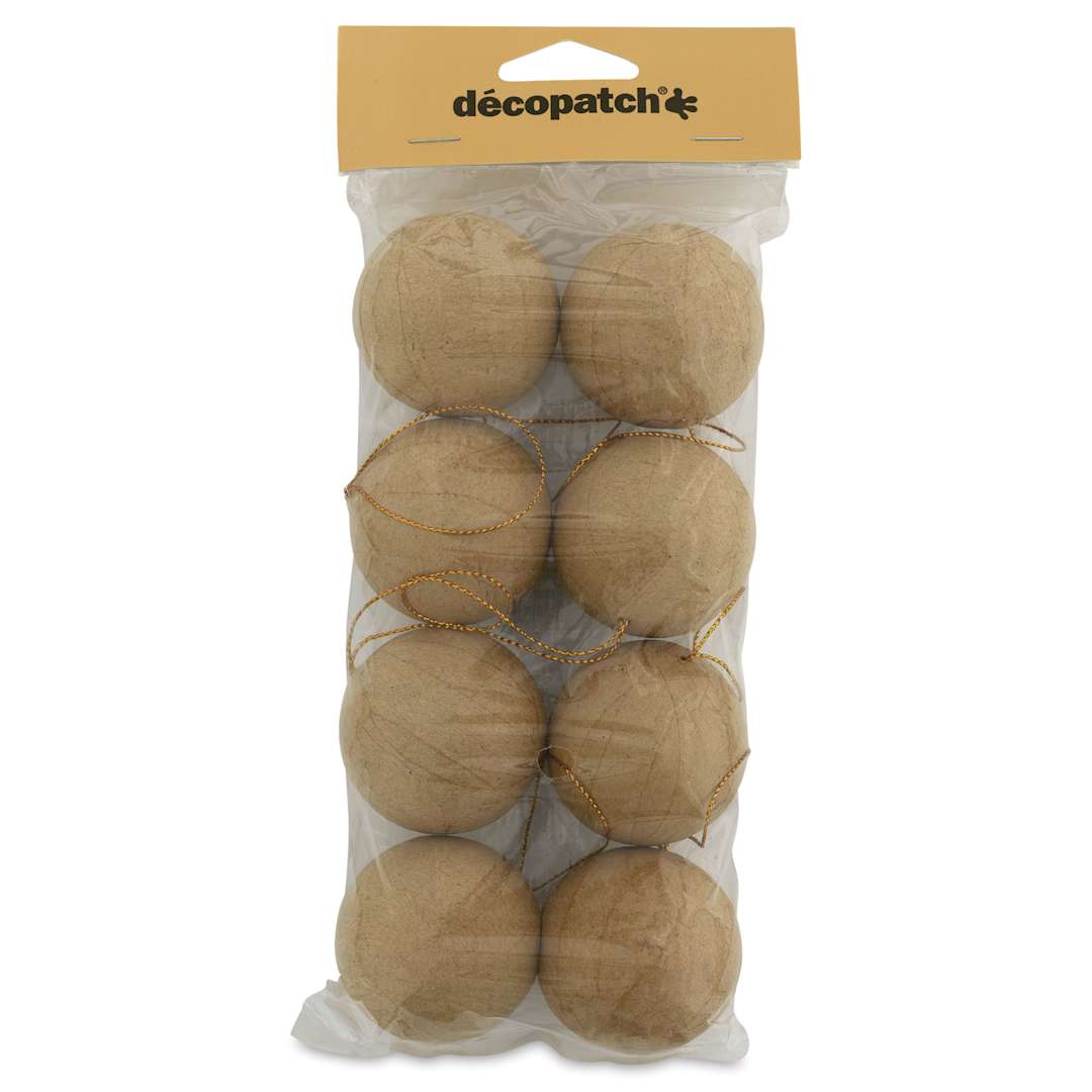 Open in modal - DecoPatch Holiday Paper Mache Ornament - Hanging Spheres, Pkg of 8 - front of packaging