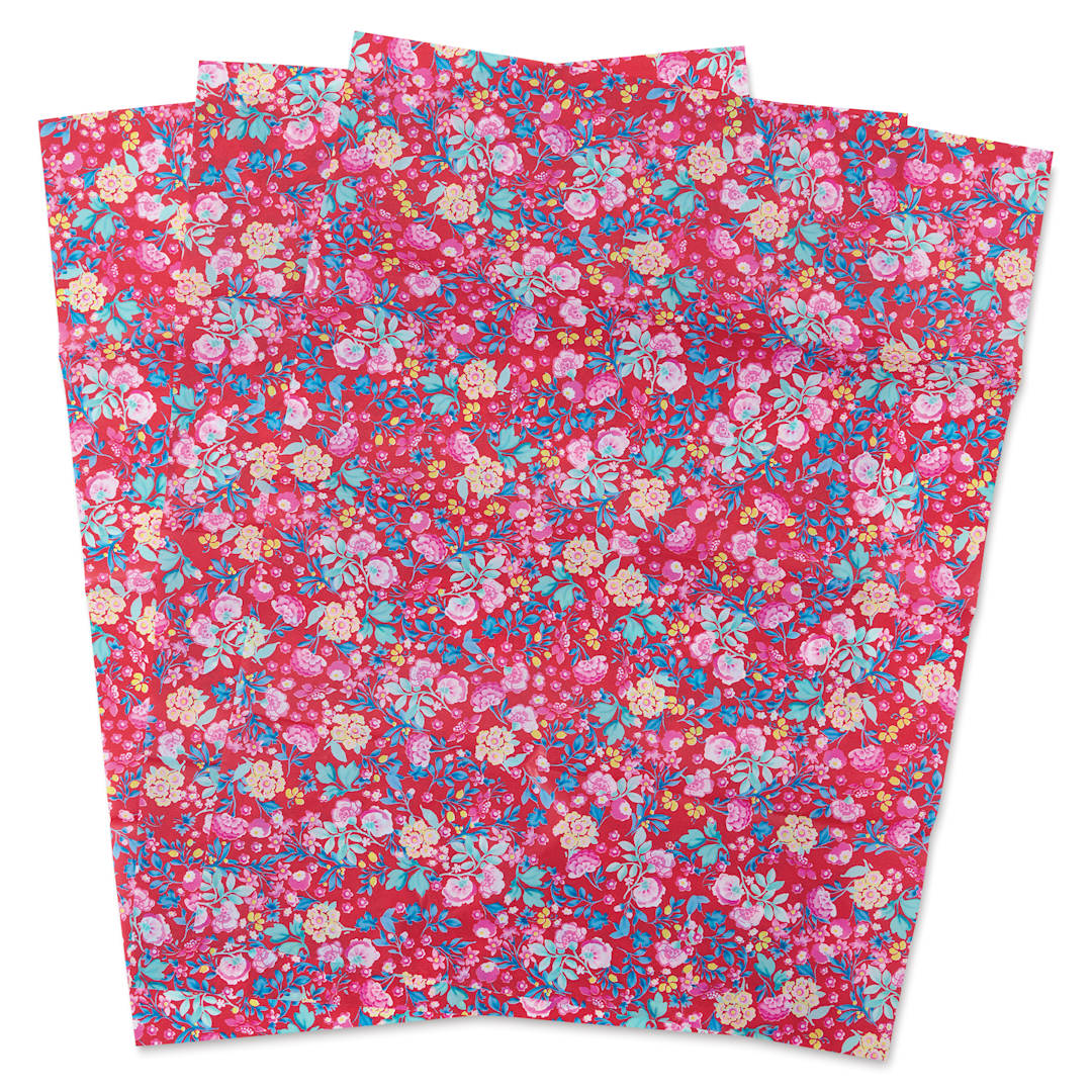 Open in modal - DecoPatch Decorative Papers - Red Floral, Pkg of 3, fanned out
