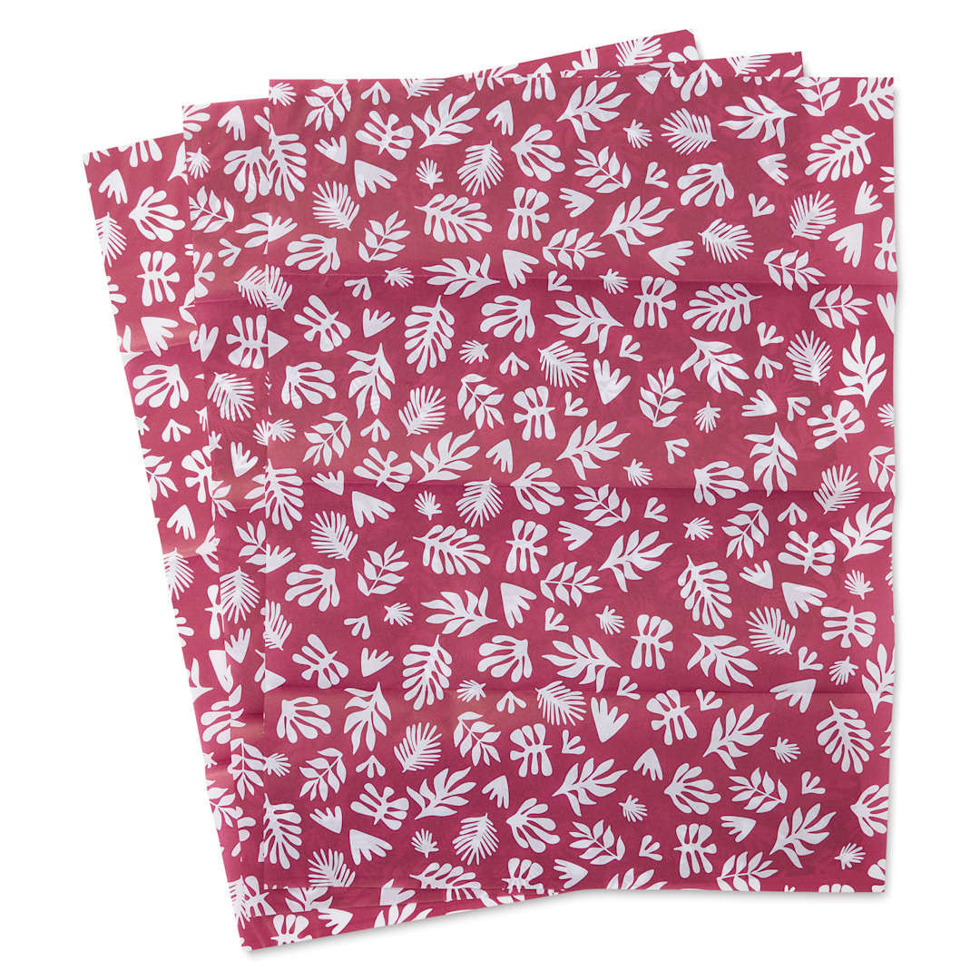 Open in modal - DecoPatch Decorative Papers - Maroon Tropical Floral, Pkg of 3, fanned out