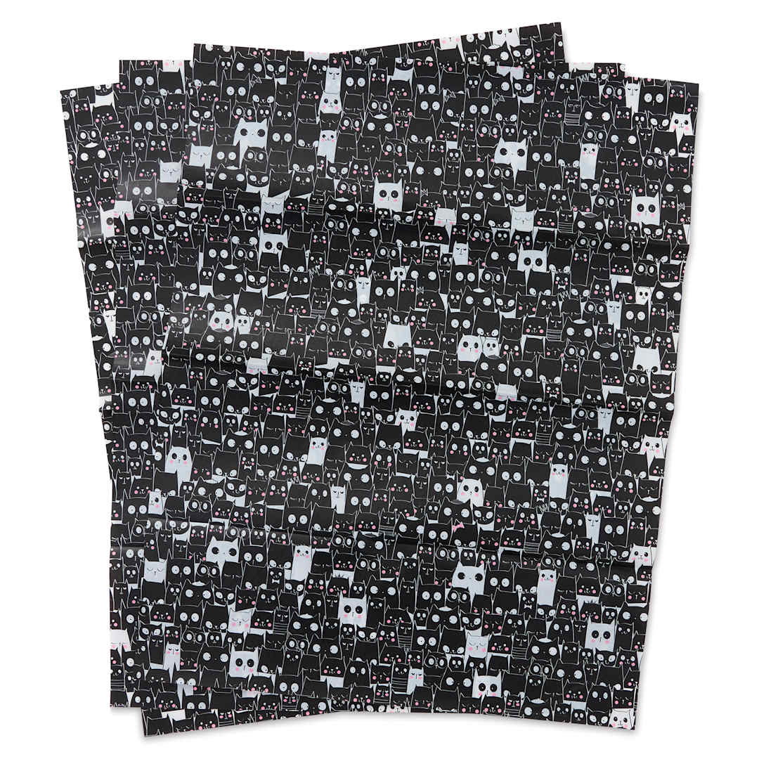 Open in modal - DecoPatch Decorative Papers - Black/White Cats, Pkg of 3, fanned out