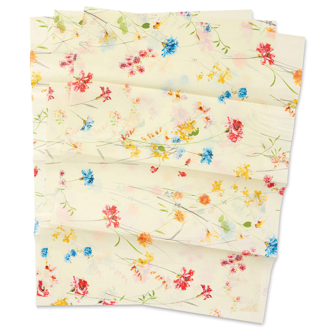 Open in modal - DecoPatch Decorative Papers - Cream and Flowers, Pkg of 3, 12" x 16"