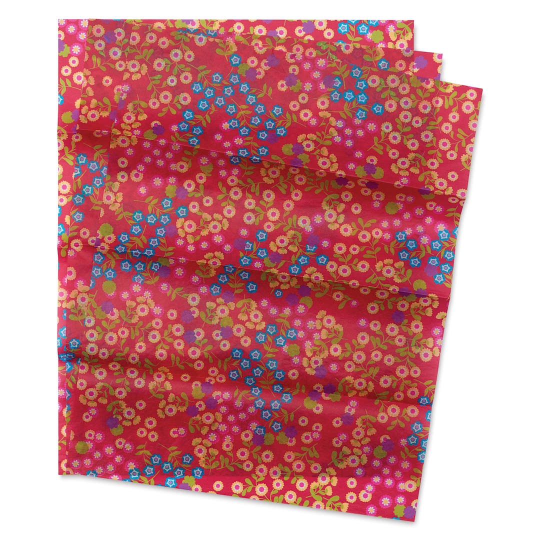 Open in modal - DecoPatch Decorative Papers - White, Red, Blue Floral, Pkg of 3, 12" x 16"