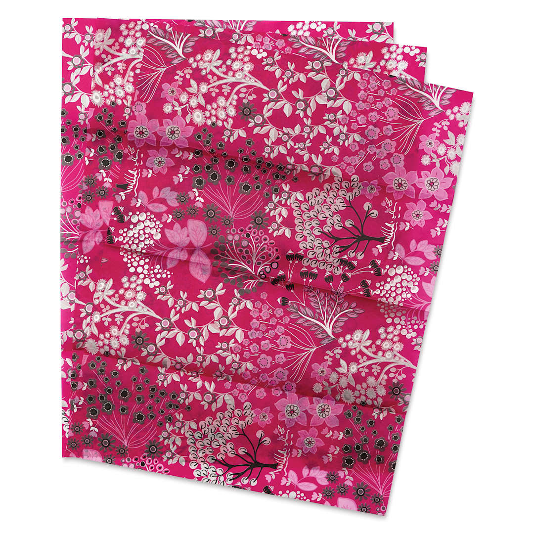 Open in modal - DecoPatch Decorative Papers - White, Fuchsia, Black Floral, Pkg of 3, 12" x 16"