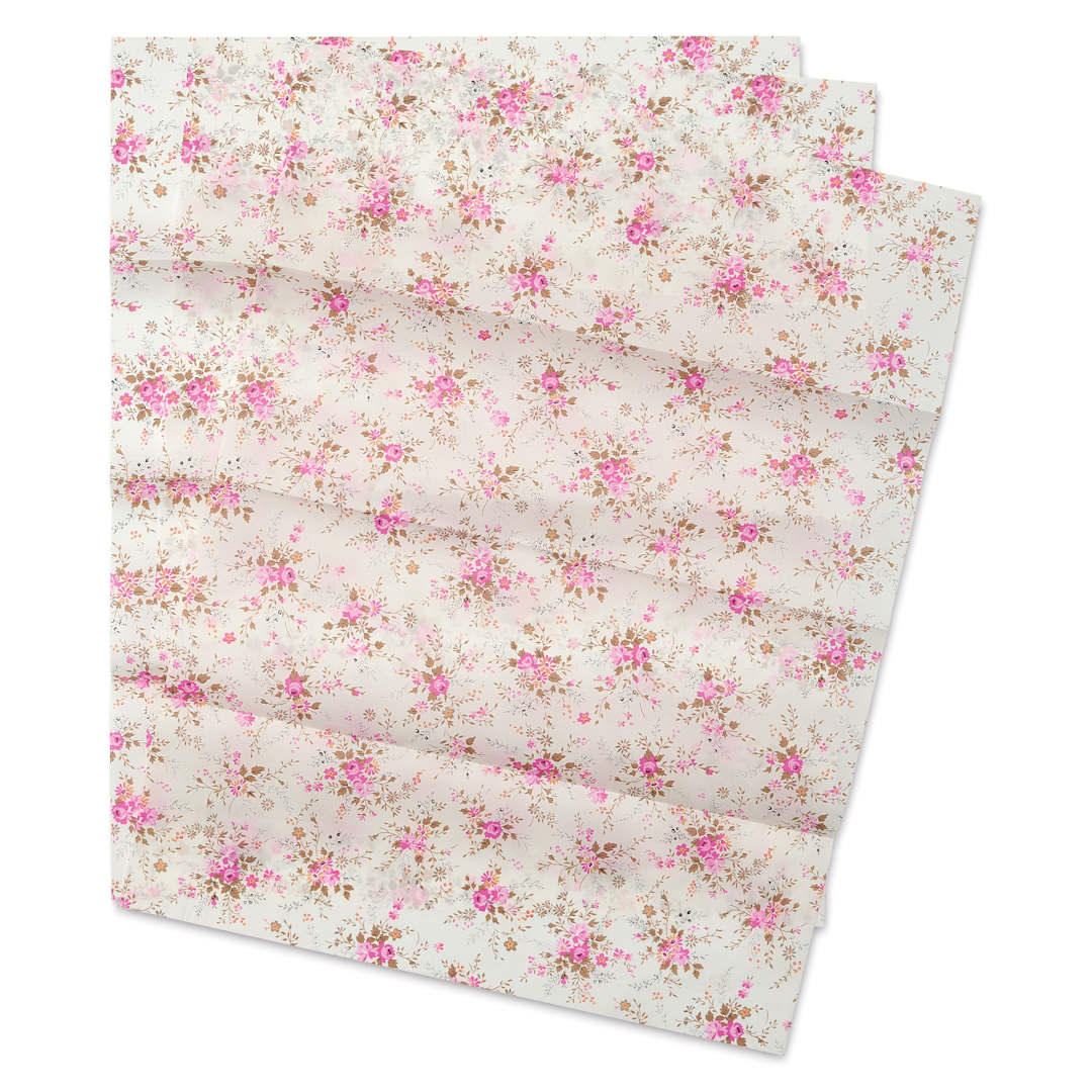 Open in modal - DecoPatch Decorative Papers - White/Pink Flowers, Pkg of 3, 12" x 16"