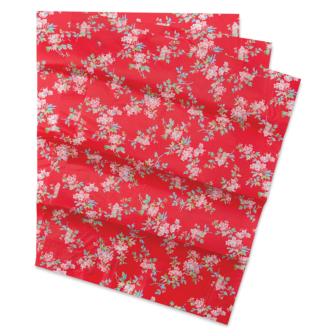 Open in modal - DecoPatch Decorative Papers - Flowers on Pink, Pkg of 3, 12" x 16"