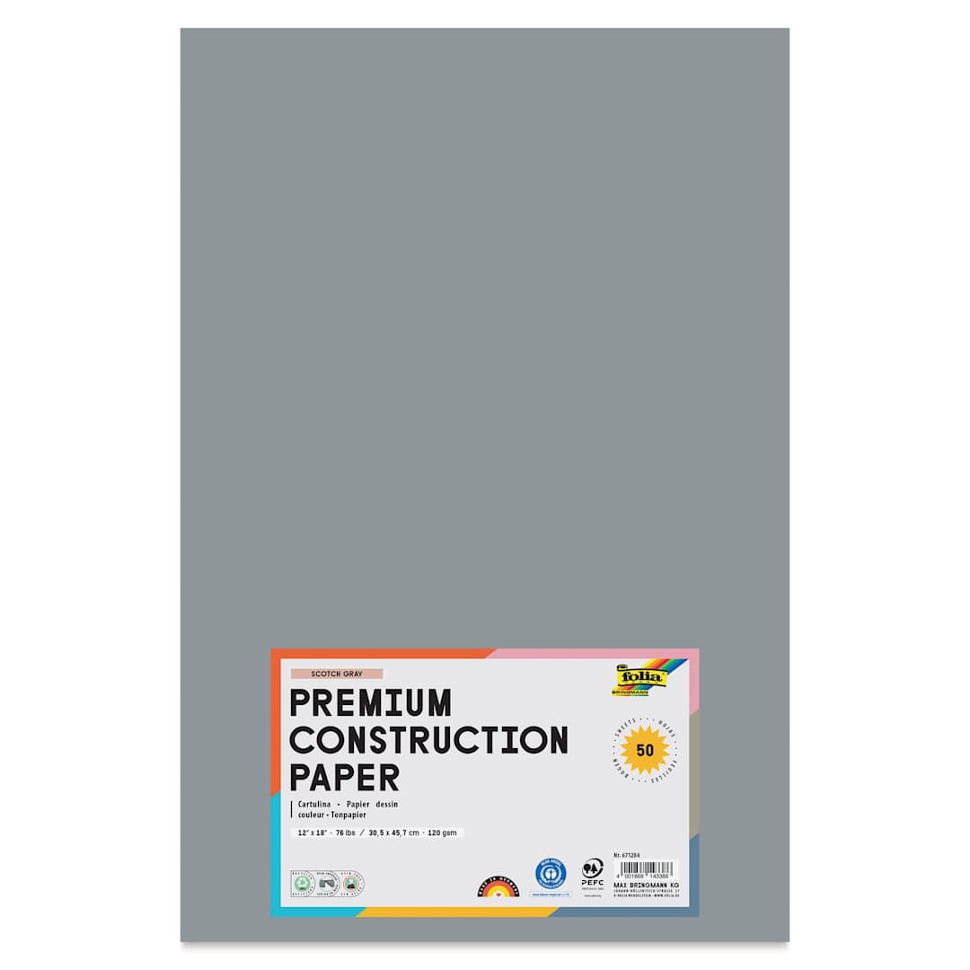Open in modal - Folia Premium Construction Paper - Pkg of 50, Scotch Gray, 12" x 18", front of packaging