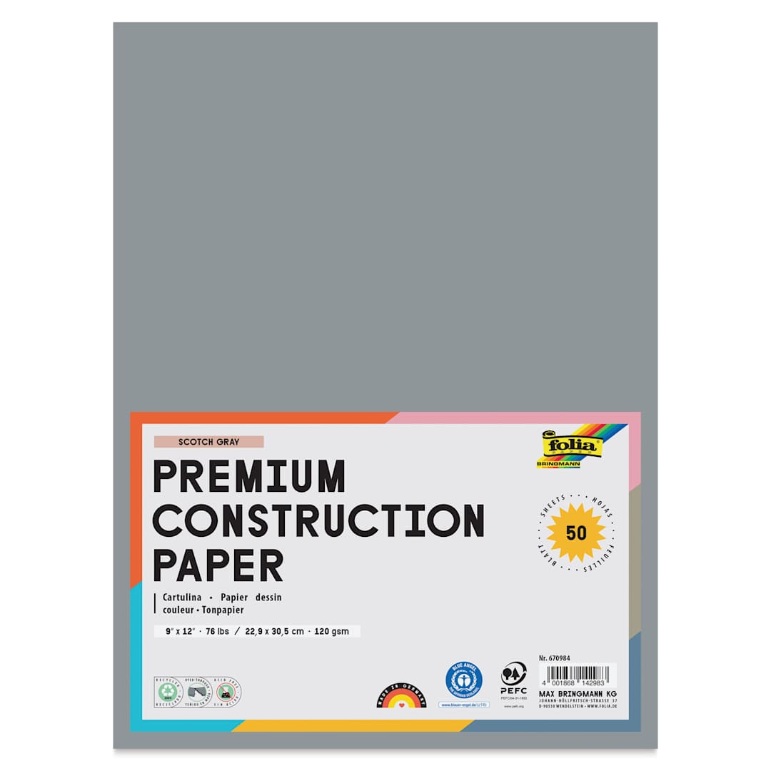 Open in modal - Folia Premium Construction Paper - Pkg of 50, Scotch Gray, 9" x 12", front of packaging