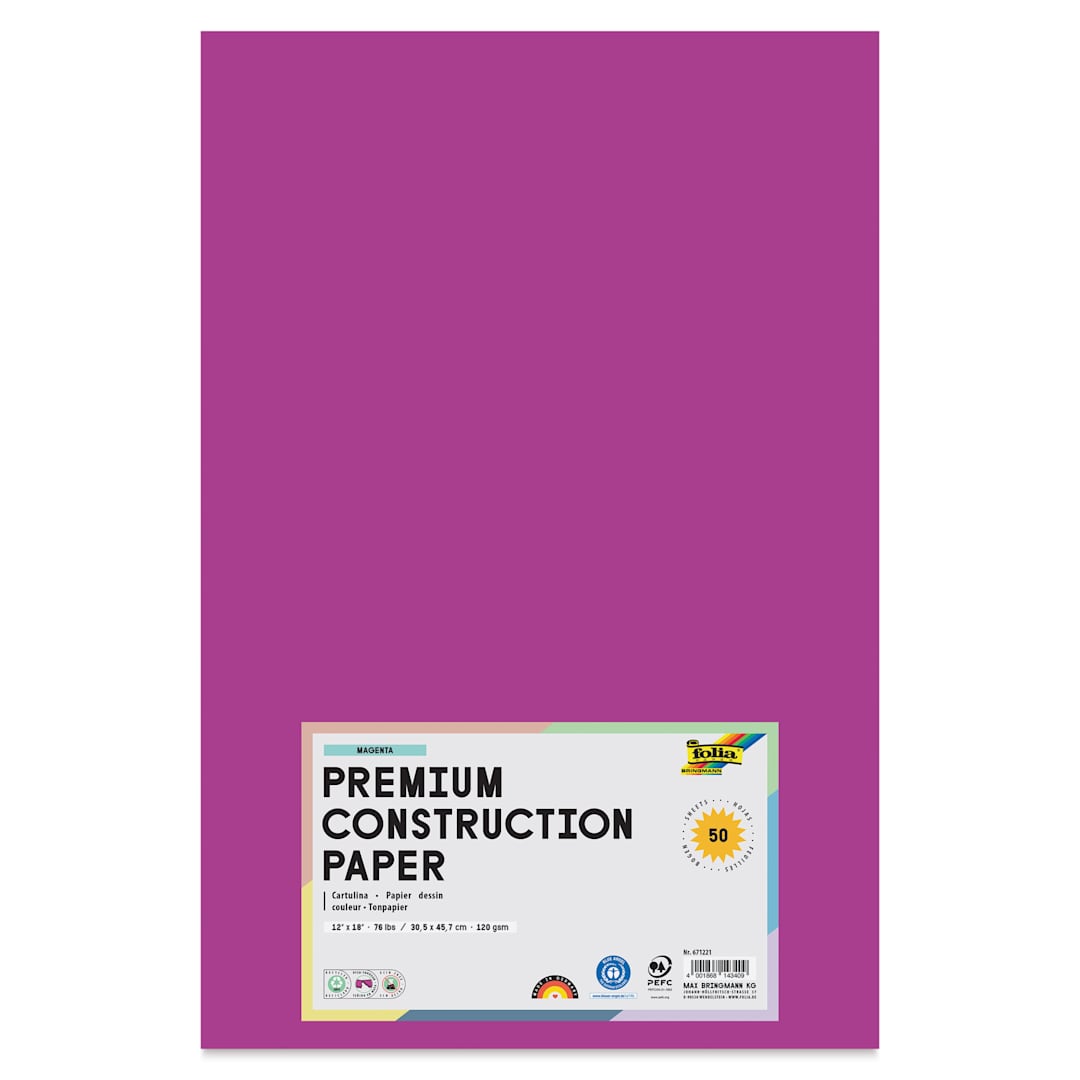 Open in modal - Folia Premium Construction Paper - Pkg of 50, Magenta, 12" x 18", front of packaging
