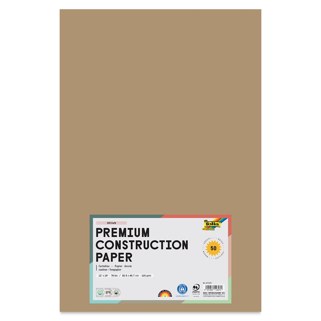 Open in modal - Folia Premium Construction Paper - Pkg of 50, Brown, 12" x 18", front of packaging