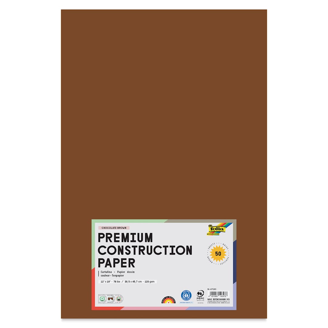 Open in modal - Folia Premium Construction Paper - Pkg of 50, Chocolate Brown, 12" x 18", front of packaging
