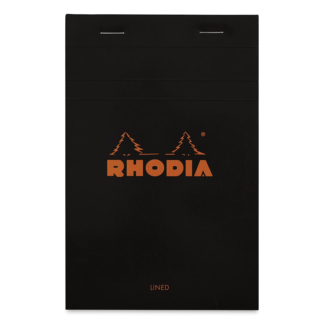 Open in modal - Rhodia Top-Stapled Notepad - Black, Ruled, 4-3/8" x 6-3/8"