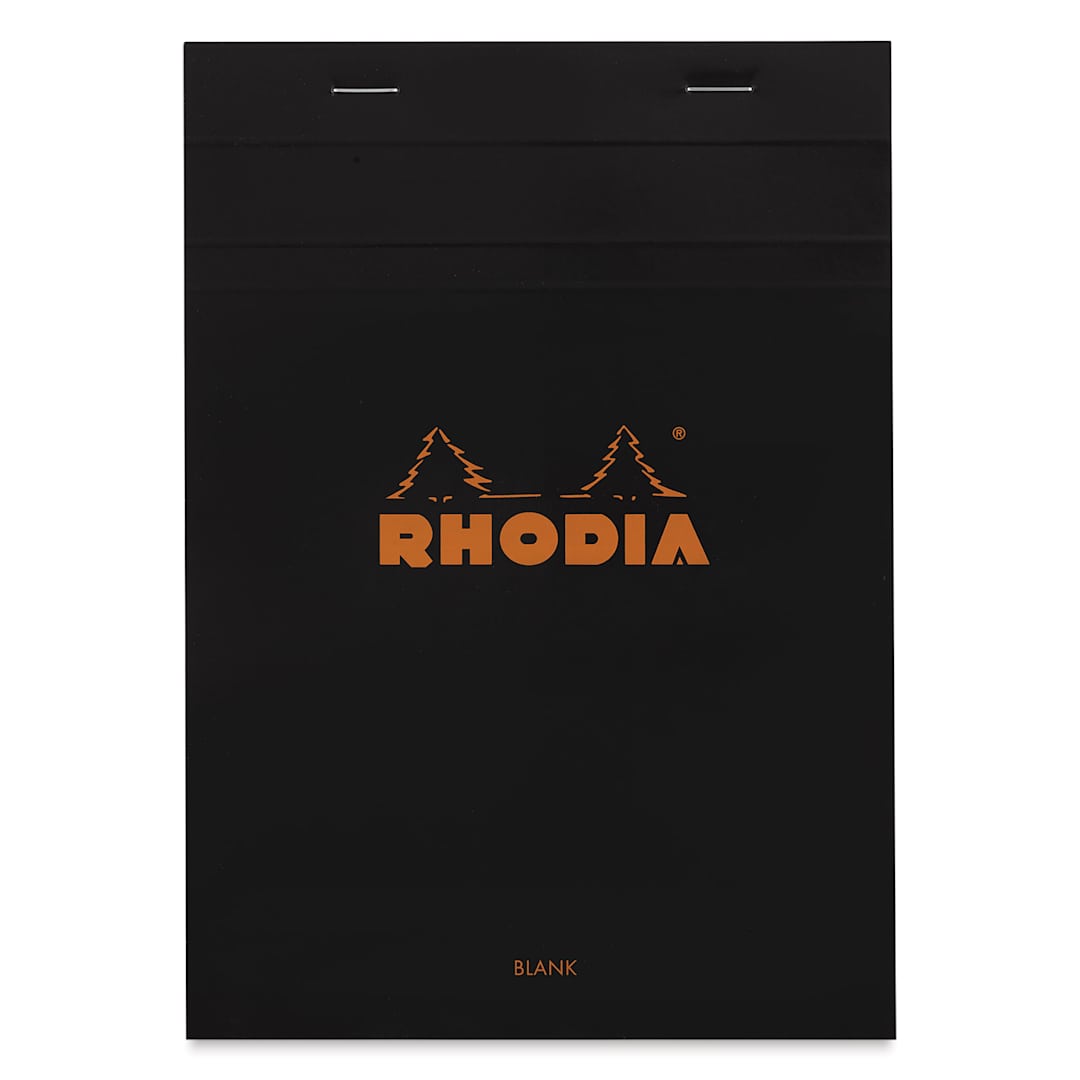 Open in modal - Rhodia Top-Stapled Notepad - Black, Blank, 6" x 8-1/4" (front)