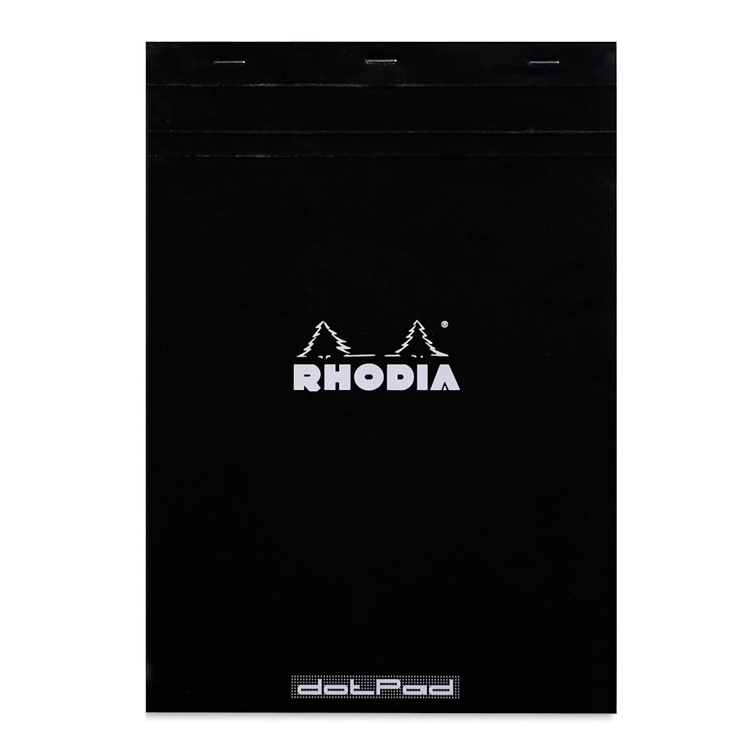 Open in modal - Rhodia Top-Stapled Notepad - Black, 11-3/4" x 8-1/4", DotPad, front of notebook