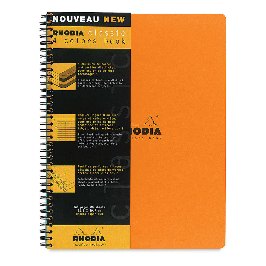 Open in modal - Rhodia Wirebound 4-Color Notebook - 11-3/4" x 9", Orange