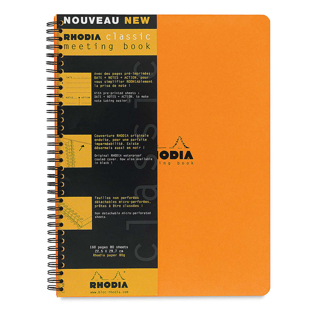 Open in modal - Rhodia Wirebound Meeting Notebook - Orange, Lined, 11-3/4" x 9"