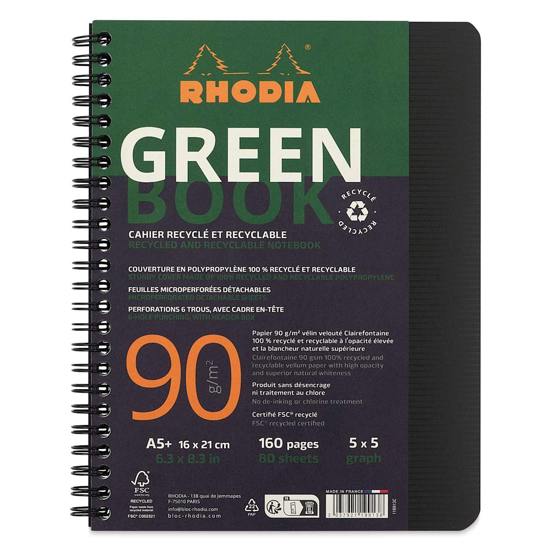 Open in modal - Rhodia Greenbook Notebook - 6.3" x 8.3", Black, Grid, 80 Sheets, cover