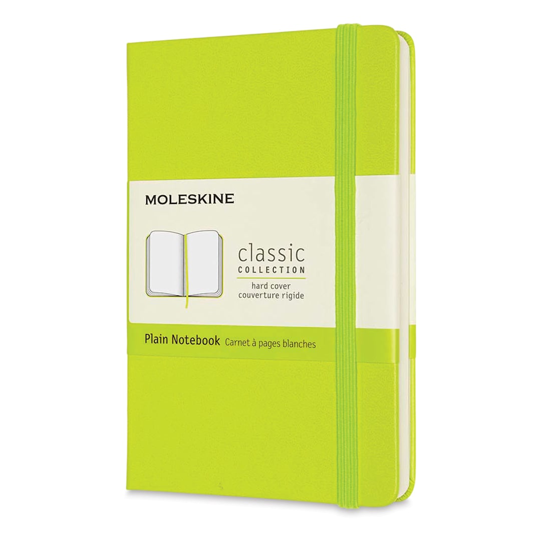 Open in modal - Moleskine Classic Hardcover Notebook - Angled view of Lemon Green Notebook, closed