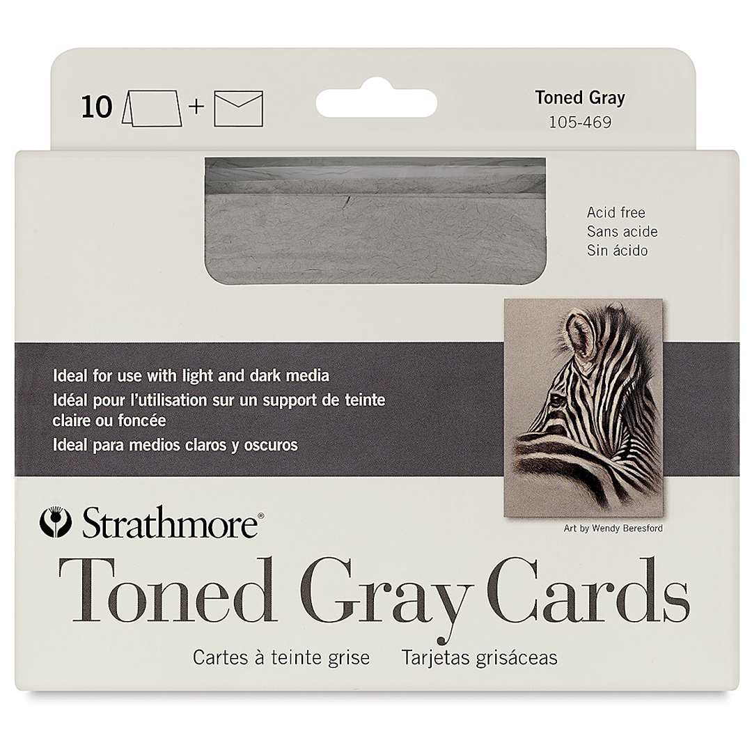 Open in modal - Strathmore 400 Series Toned Cards - Grey, 5" x 6-7/8", Pkg of 10, front of the packaging
