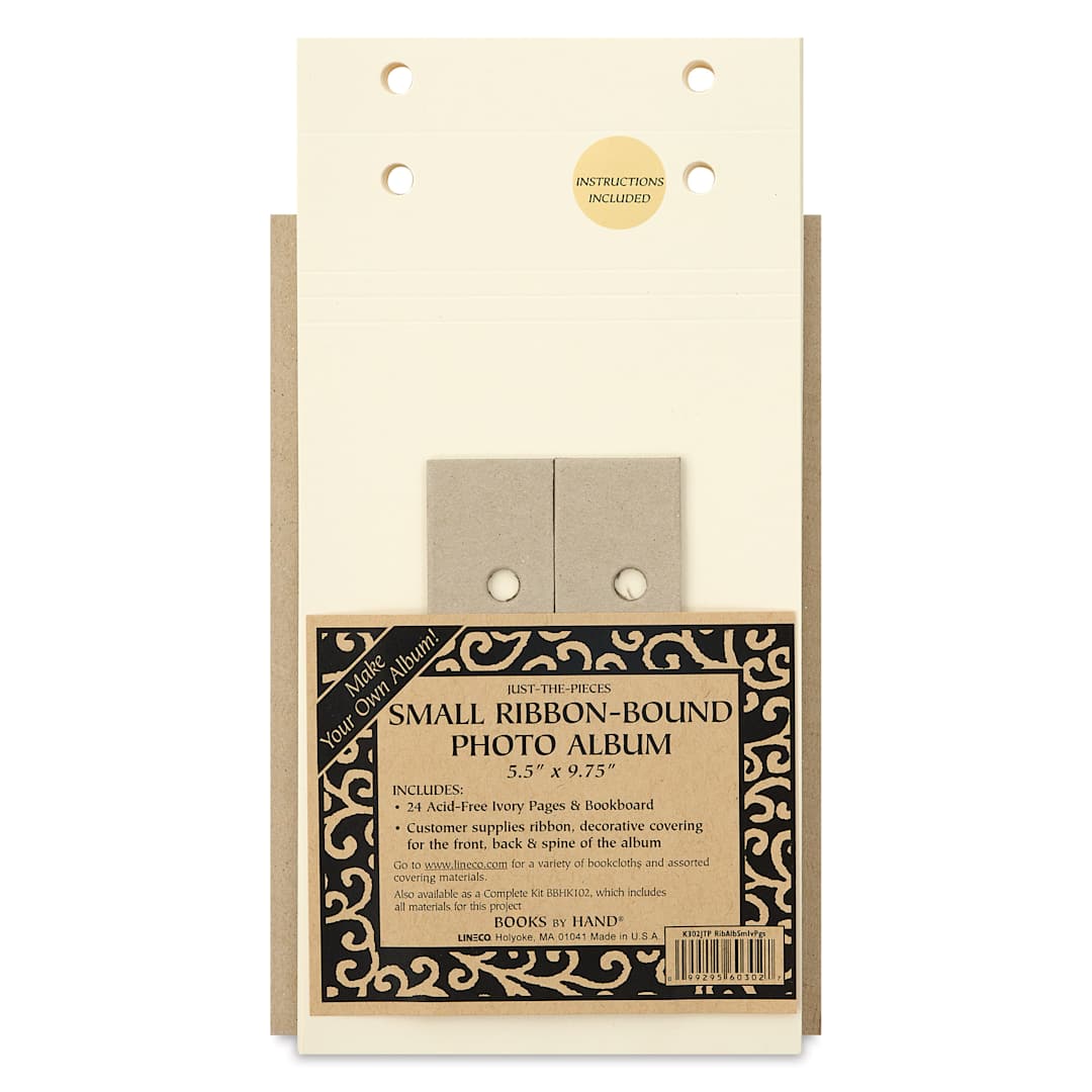 Open in modal - Lineco Just the Pieces Album Kit - 5 1/2" x 9 3/4", Ivory, Ribbon Bound