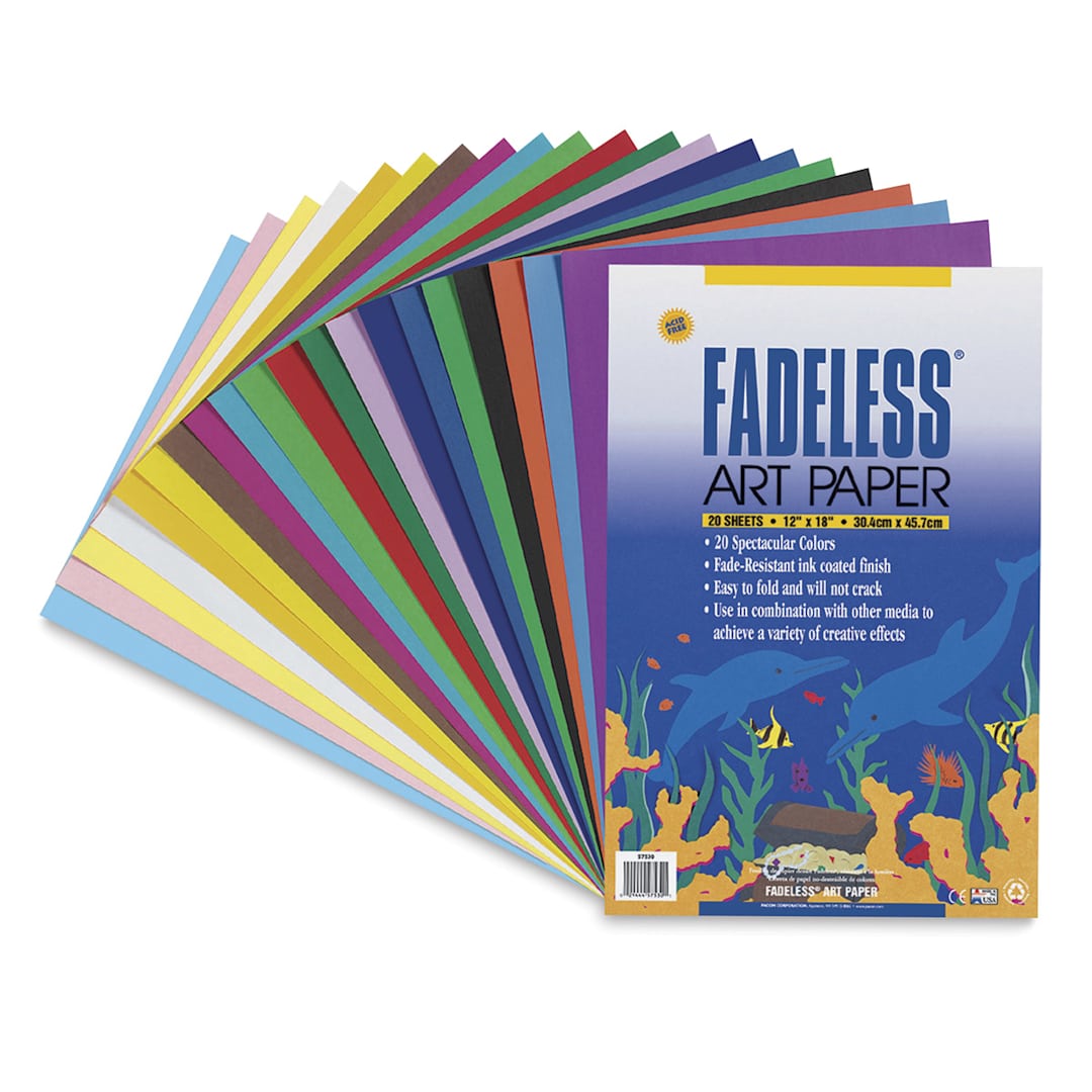 Open in modal - Fadeless Art Paper - Top view of components of Package of 20 Sheets of Assorted Colors