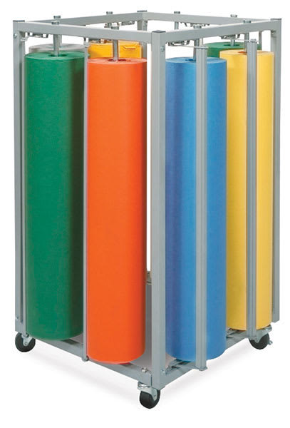 Open in modal -  Vertical Rack - Angled view shown loaded with 8 rolls of paper