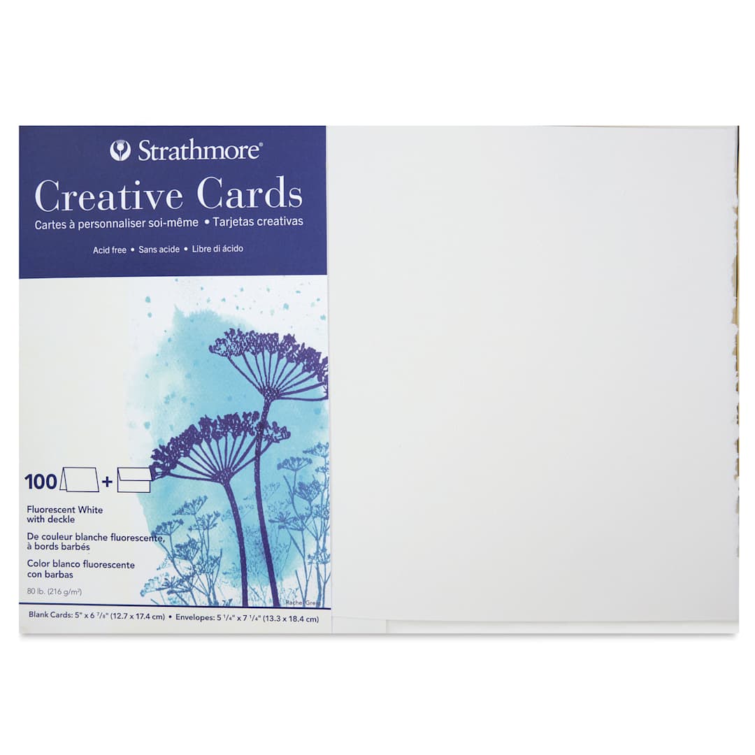 Open in modal - Strathmore Creative Cards and Envelopes - Full Size, Fluorescent White with Deckle, Pkg of 100, front