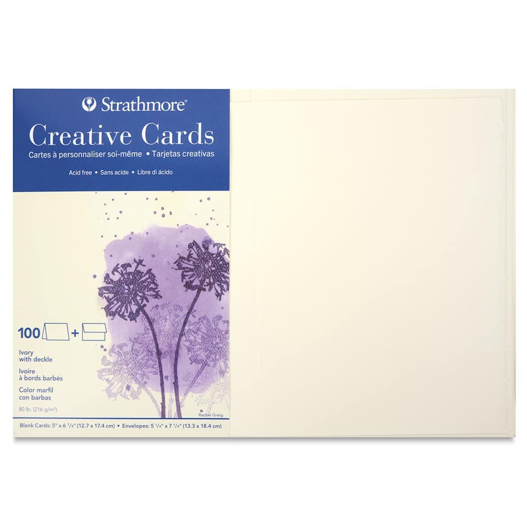 Open in modal - Strathmore Creative Cards and Envelopes - Full Size, Ivory with Deckle, Pkg of 100, front