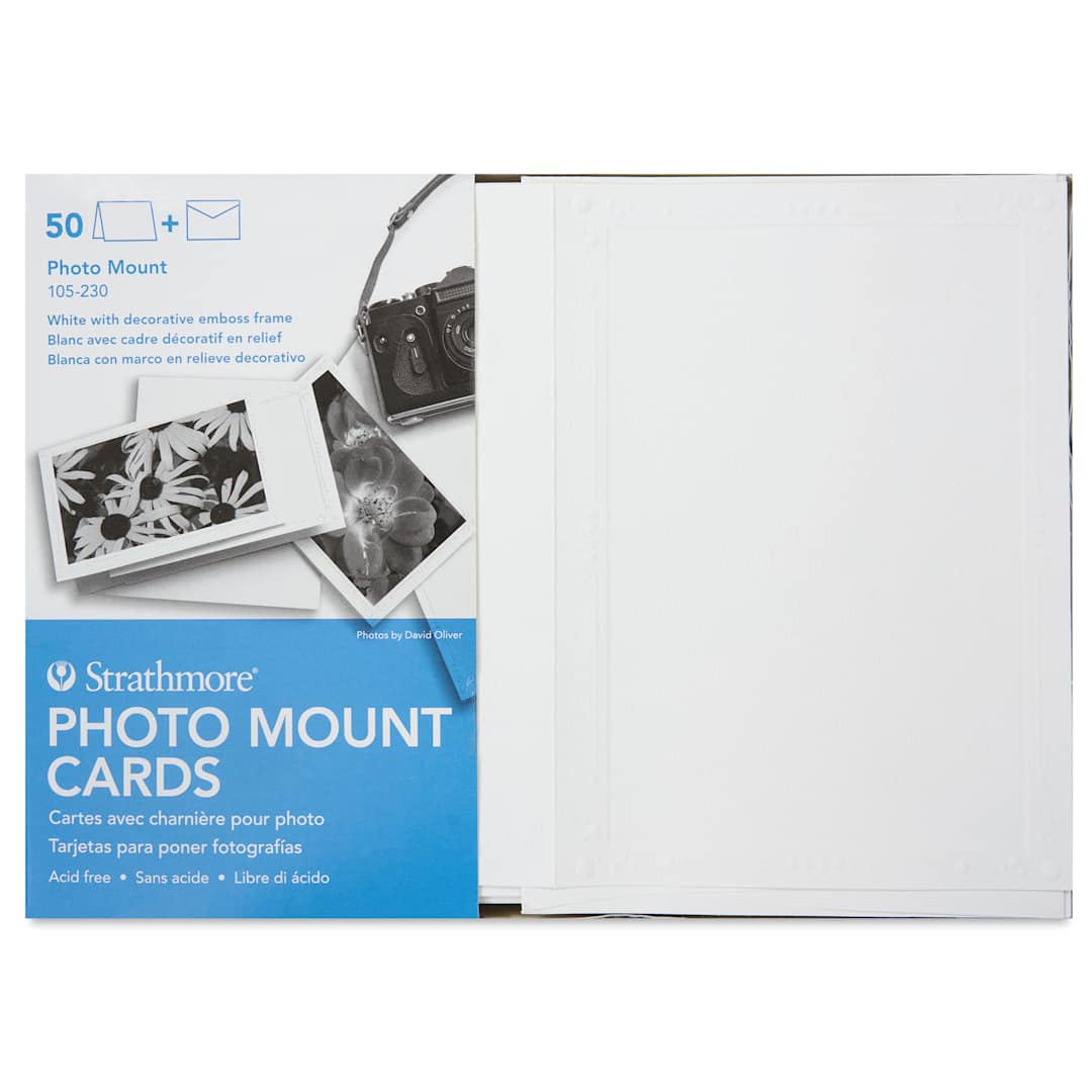 Open in modal - Strathmore Photo Mount Cards and Envelopes - White, Decorative Emboss, Pkg of 50, front